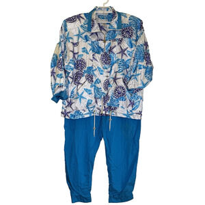 Lady Lavon Cheerful Windbreaker Track Suite Womens Sz 1X‎ Teal Blue Ocean Beachy
